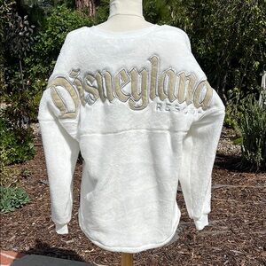 Disney White Crew Neck Sweater with Gothic Text